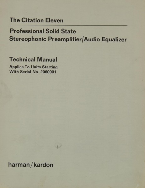 Harman / Kardon Citation Eleven Schematics / Service Manual