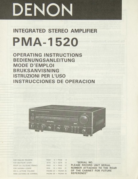 Denon PMA-1520 User&#039;s Manual