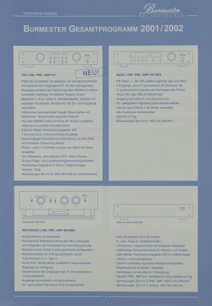 Burmester Gesamrprogramm 2001/2002 Brochure / Catalogue