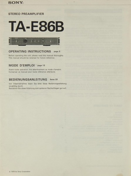Sony TA-E 86 B Bedienungsanleitung