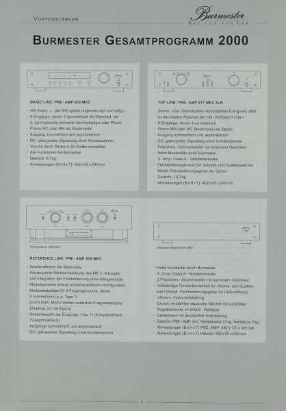 Burmester Gesamrprogramm 2000 Prospekt / Katalog
