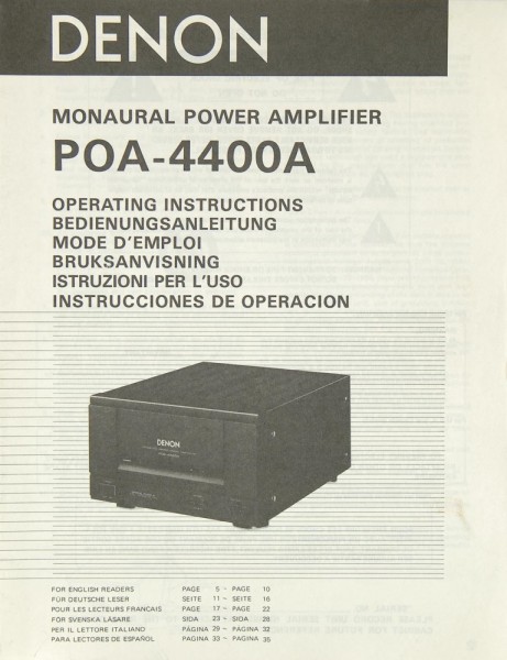Denon POA-4400 A Operating Instructions