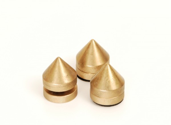 Brass cone feet, set of 3, height-adjustable
