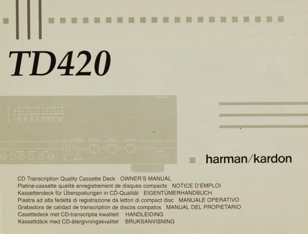Harman / Kardon TD 420 Operating Instructions