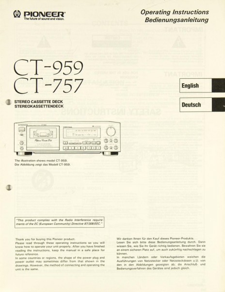 Pioneer CT-959 / CT-757 Bedienungsanleitung
