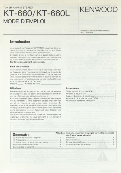Kenwood KT-660 / KT-660 L Instruction Manual