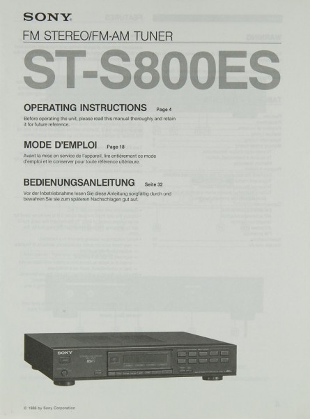 Sony ST-S 800 ES Manual