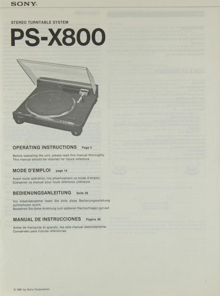 Sony PS-X 800 Bedienungsanleitung