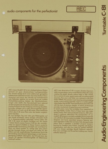 AEC - Audio Engineering Components C-81 Brochure / Catalogue