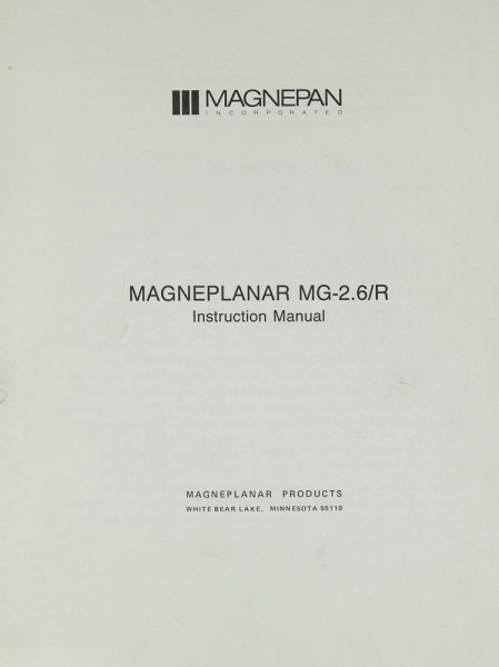 Magneplanar MG-2.6 / R Operating Instructions