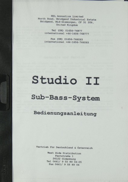 REL-Acoustics Studio II Sub-Bass-System Manual