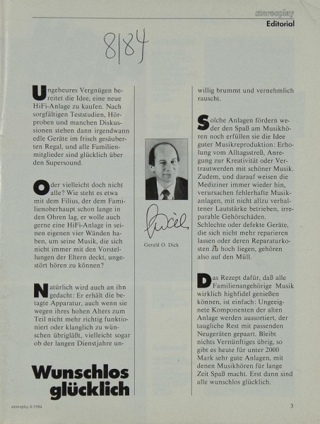 Stereoplay 8/1984 Zeitschrift