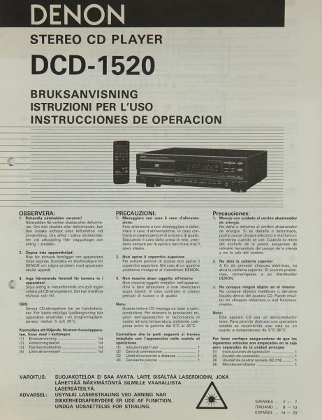 Denon DCD-1520 Bedienungsanleitung