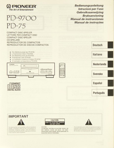 Pioneer PD-9700 / PD-75 Manual