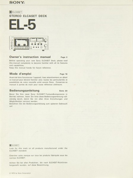 Sony EL-5 User&#039;s Guide