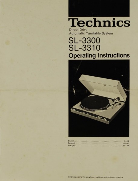Technics SL-3300 / SL-3310 Operating Instructions