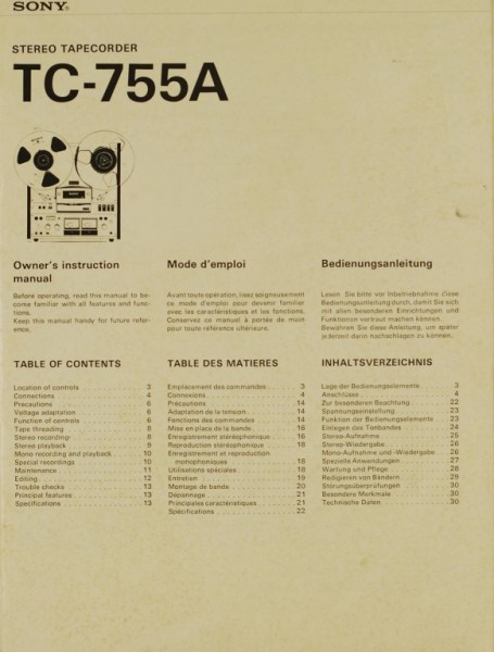 Sony TC-755 A User Manual