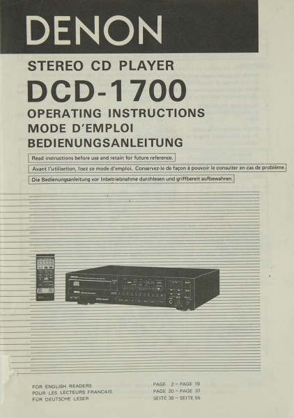 Denon DCD-1700 Bedienungsanleitung