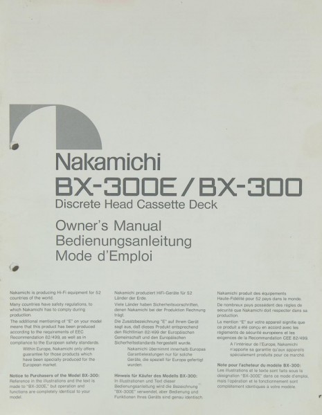 Nakamichi BX-300 E / BX-300 Operating Instructions