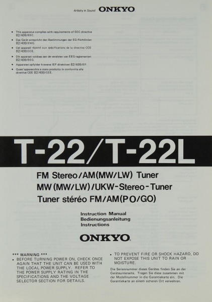 Onkyo T-22 / T- 22 L Manual