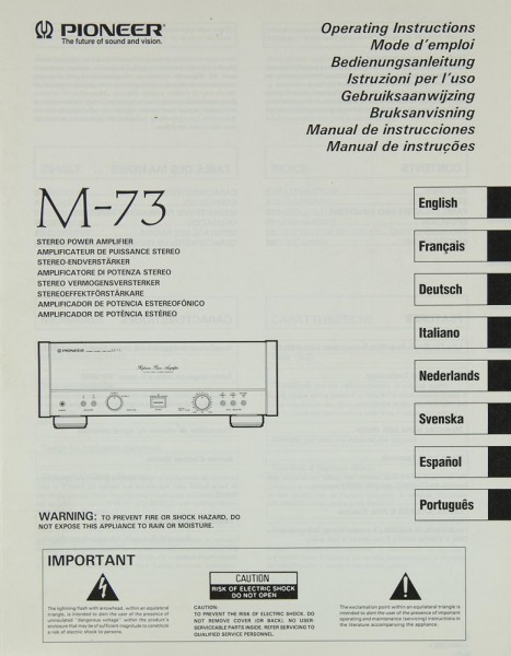 Pioneer M-73 User Manual