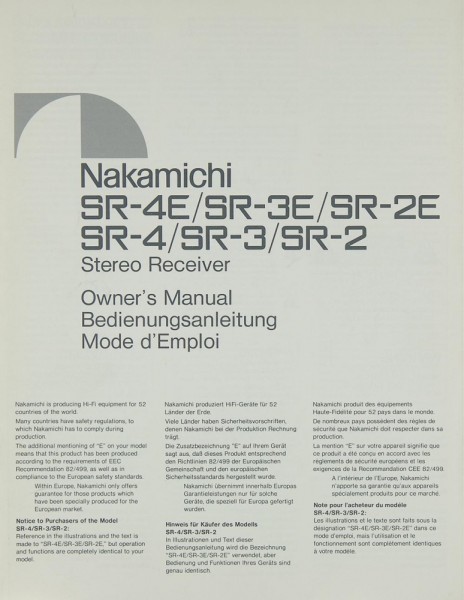 Nakamichi SR-4E / SR-3E / SR-2E / SR-4 / SR-3 / SR-2 Bedienungsanleitung