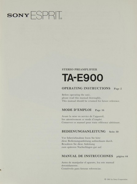 Sony TA-E 900 Operating Instructions