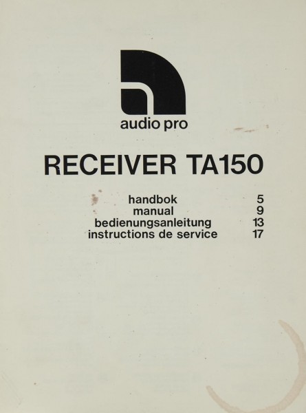 Audio Pro TA 150 Operating Instructions