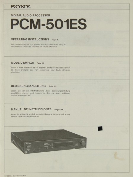Sony PCM-501 ES Owner&#039;s Manual
