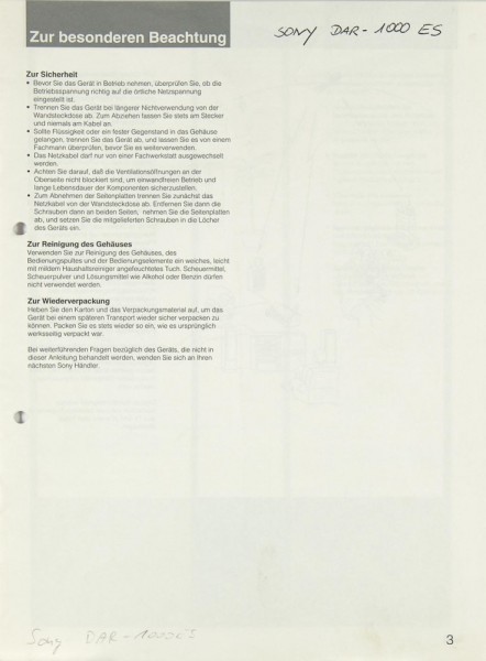 Sony DAR-1000 ES User Manual