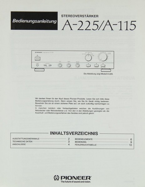 Pioneer A-225 / A-115 Operating Instructions