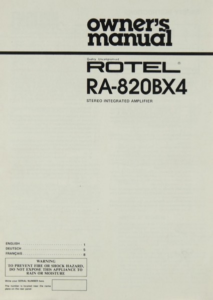 Rotel RA-820 BX 4 Operating Instructions