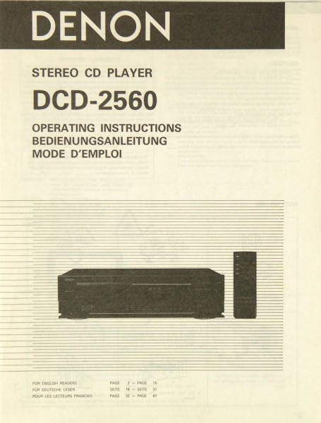 Denon DCD-2560 Operating Instructions