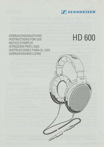 Sennheiser HD 600 Operating Instructions