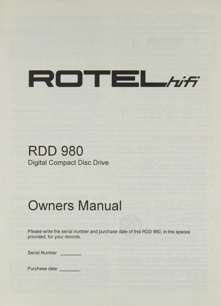Rotel RDD 980 User Manual