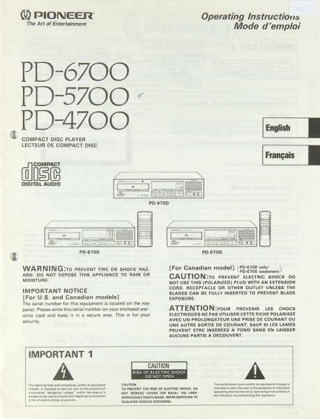 Pioneer PD-6700 / PD-5700 / PD- 4700 Bedienungsanleitung