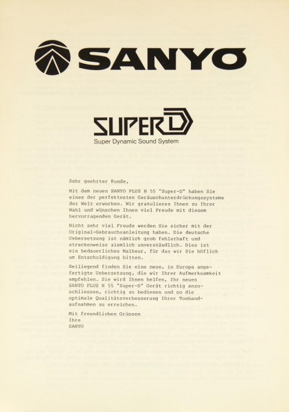 Sanyo PLUS N 55 &amp;quot;Super-D&amp;quot; Manual