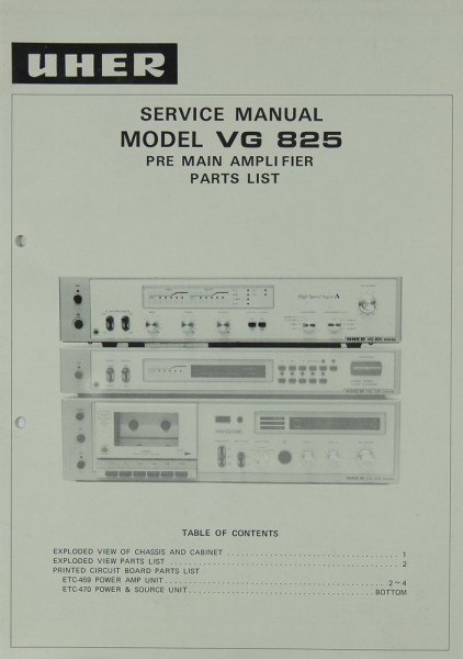 Uher VG 825 Schaltplan / Serviceunterlagen