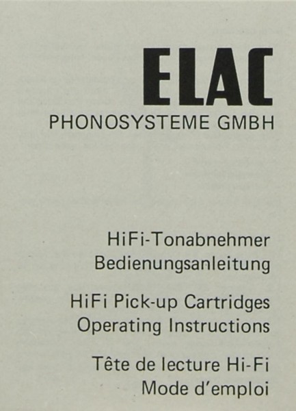 Elac HiFi Pickup Operating Instructions