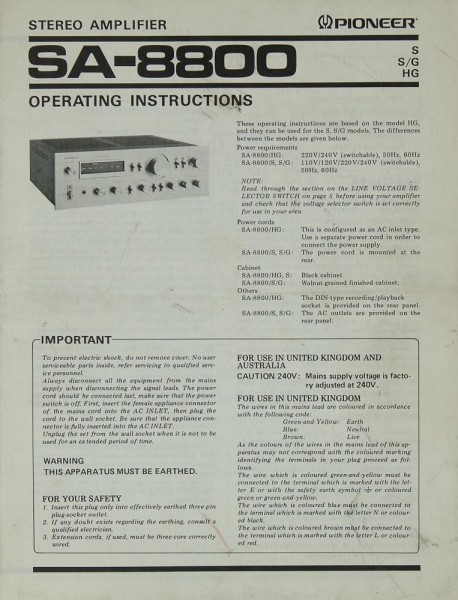 Pioneer SA-8800 Manual