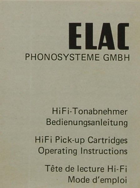 Elac HiFi Tonabnehmer Bedienungsanleitung