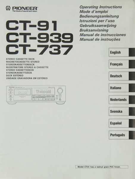 Pioneer CT-91 / CT-939 / CT-737 Operating Instructions