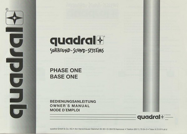 Quadral Phase One / Base One Manual
