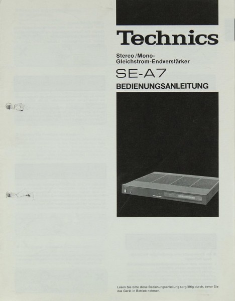 Technics SE-A 7 Operating Instructions