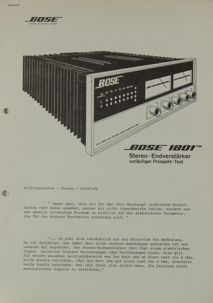 Bose 1801 Prospekt / Katalog