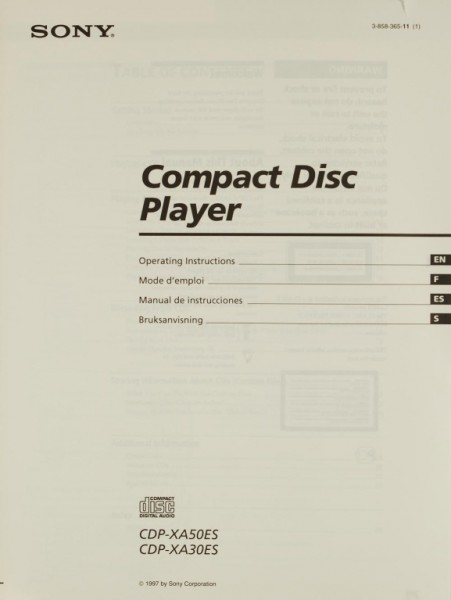 Sony CDP-XA 50 ES / CDP-XA 30 ES User Manual