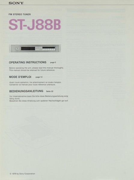 Sony ST-J 88 B Operating Instructions