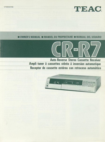 Teac CR-R 7 Operating Instructions