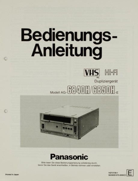Panasonic Modell AG-6840H / 6850H-E Bedienungsanleitung