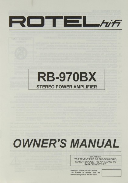 Rotel RB-970 BX Operating Instructions